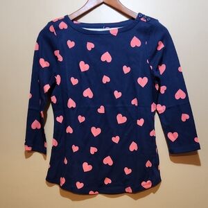 Charter Club Blue and Pink 3/4 Sleeve Tee Heart Print Size Petite Medium